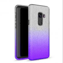 Силиконов калъф / гръб / TPU за Samsung Galaxy A6 Plus 2018 - преливащ / сребристо и лилаво / брокат