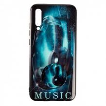 Луксозен силиконов калъф / гръб / TPU с Popsocket за Samsung Galaxy A7 2018 A750F - Music / синьо и черно