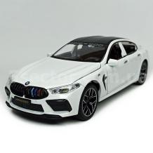 Метална кола с отварящи се врати капаци светлини и звуци BMW M8 Manhart MH8 800 1:24 - бял / черен