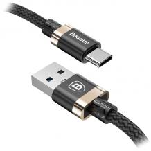 Оригинален USB кабел BASEUS Golden Belt 3A Type-C за зареждане и пренос на данни 2в1 1,5m за Samsung, Huawei, Sony, Xiaomi, Nokia, LG, Lenovo, HTC, Alcatel и др. - черен със златно