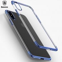 Луксозен силиконов калъф / гръб / TPU Baseus Armor Case за Apple iPhone X - прозрачен / син кант