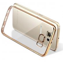 Луксозен силиконов калъф / гръб / TPU за Samsung Galaxy S6 G920 - прозрачен / златист кант