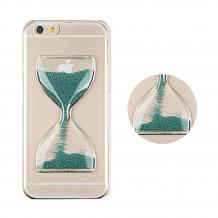 Твърд гръб / капак / за Apple iPhone 5 / iPhone 5S - прозрачен / зелен пясъчен часовник