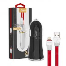 Оригинален USB кабел LDNIO C28 Car Charger 12V / 2 USB порта и Micro USB кабел 3.4A за Samsung , LG , HTC , Sony, Nokia, Huawei , ZTE, BlackBerry и др. - черно / бяло