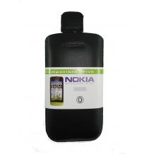 Кожен калъф с издърпване за Nokia Asha 300 - черен