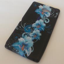Силиконов калъф / гръб / TPU за Sony Xperia M2 - черен със сини цветя