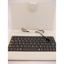 Универсален кожен калъфза таблет 7" със стойка / клавиатура с Micro USB кабел - черен с бяло