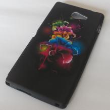 Силиконов калъф / гръб / TPU за Sony Xperia M2 - черен / цветни цветя