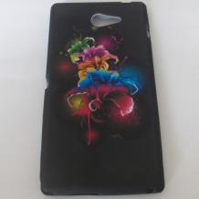 Силиконов калъф / гръб / TPU за Sony Xperia M2 - черен / цветни цветя