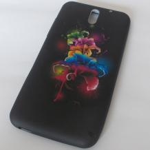 Силиконов калъф / гръб / TPU за HTC Desire 610 - черен / цветни цветя