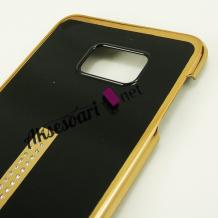 Луксозен твърд гръб RAYOUT diamond case за Samsung Galaxy S6 Edge+ G928 / S6 Edge Plus - златисто и черно / с камъни