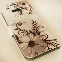 Кожен калъф Flip тефтер със стойка за HTC One M8 - цветен / сиви цветя