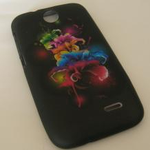 Силиконов калъф / гръб / TPU за HTC Desire 310 - черен / цветя