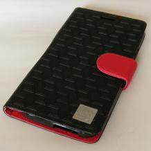 Кожен калъф Flip тефтер със силиконов гръб SUNIX за HTC One M8 - черен със стойка