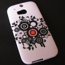 Силиконов калъф / гръб / TPU за HTC One M8 - бял / черни фигури