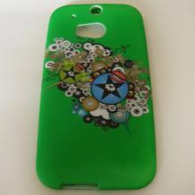 Силиконов калъф / гръб / TPU за HTC One M8 - зелен / цветни фигури