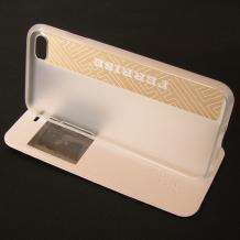 Луксозен кожен калъф Flip тефтер S-View FERRISE за Apple iPhone 6 4.7" - бял / със стойка и силиконов гръб
