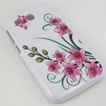 Силиконов калъф / гръб / TPU за Huawei Ascend Y511 - бял с розови цветя