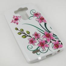 Силиконов калъф / гръб / TPU за LG G3 D850 - бял с розови цветя