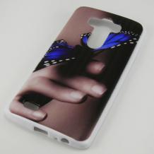 Силиконов калъф / гръб / TPU за LG G3 D850 - кафяв / ръка и синя пеперуда