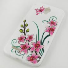 Силиконов калъф / гръб / TPU за Alcatel One Touch Idol 2 mini OT-6016 - бял с розови цветя