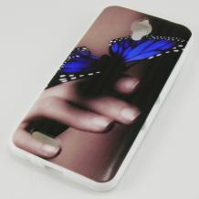 Силиконов калъф / гръб / TPU за Alcatel One Touch Idol 2 mini OT-6016 - кафяв / ръка и синя пеперуда