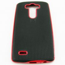 Силиконов калъф / гръб / TPU за LG G3 D850 - черен с червен кант / Grid