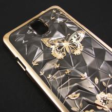 Твърд гръб / капак / за Samsung Galaxy Note 3 N9005 - прозрачен / златна пеперуда