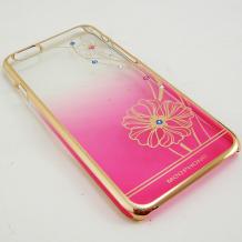 Луксозен твърд гръб / капак / Meephone за Apple iPhone 6 4.7" - розов / цветя с камъни