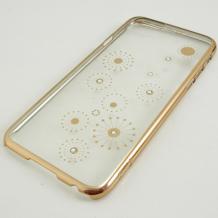 Луксозен твърд гръб / капак / ICON за Apple iPhone 6 4.7" - прозрачен със златен кант / глухарчета