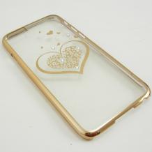 Луксозен твърд гръб / капак / ICON за Apple iPhone 6 4.7" - прозрачен със златен кант / сърце