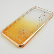Луксозен твърд гръб / капак / Meephone за Apple iPhone 6 4.7" - прозрачен със жълто / цветя с камъни