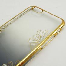 Луксозен твърд гръб / капак / XO за Apple iPhone 6 4.7" - прозрачен със сиво / цветя 