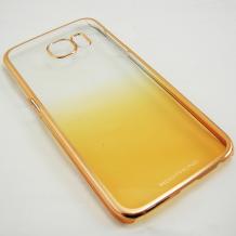 Луксозен твърд гръб / капак / Meephone за Samsung Galaxy S6 G920 - прозрачен / жълт със златен кант
