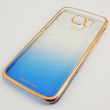 Луксозен твърд гръб / капак / Meephone за Samsung Galaxy S6 G920 - прозрачен / син със златен кант