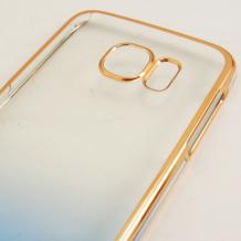 Луксозен твърд гръб / капак / Meephone за Samsung Galaxy S6 G920 - прозрачен / син със златен кант
