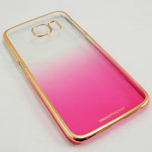 Луксозен твърд гръб / капак / Meephone за Samsung Galaxy S6 G920 - прозрачен / розов със златен кант