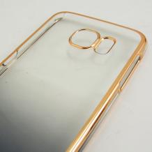 Луксозен твърд гръб / капак / Meephone за Samsung Galaxy S6 G920 - прозрачен / сив със златен кант