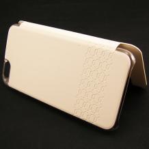 Луксозен кожен калъф Flip тефтер S-View DESOF ICON за Apple iPhone 6 4.7'' - бял