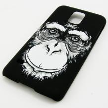 Твърд гръб / капак / за Samsung Galaxy S5 G900 - черен / маймуна