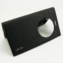 Кожен калъф Flip тефтер S-View със стойка Sunix за LG G4 - черен / Croco