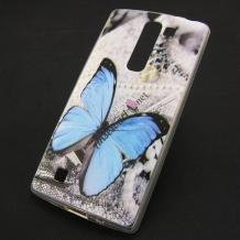 Силиконов калъф / гръб / TPU за LG K8 - сив / синя пеперуда