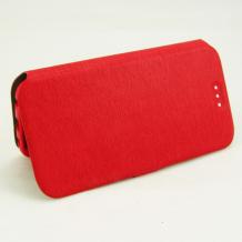 Кожен калъф Flip тефтер със стойка за Alcatel One Touch Idol 2 OT-6037K - червен