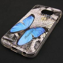 Силиконов калъф / гръб / TPU за Samsung Galaxy S6 Edge+ G928 / S6 Edge Plus - сив / синя пеперуда