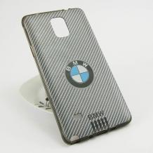 Ултра тънък силиконов калъф / гръб / TPU Ultra Thin за Samsung Galaxy Note 4 N910 - BMW / карбон / сив