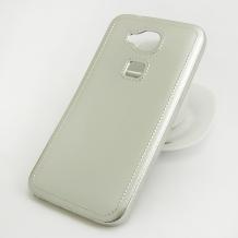 Луксозен силиконов калъф / гръб / TPU за Huawei Ascend G8 / Huawei G8 - сребрист / имитиращ кожа