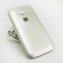 Луксозен силиконов калъф / гръб / TPU за Huawei Ascend G8 / Huawei G8 - сребрист / имитиращ кожа