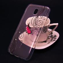Луксозен силиконов калъф / гръб / TPU с камъни за Samsung Galaxy J3 2017 J330 - прозрачен / розова пеперуда