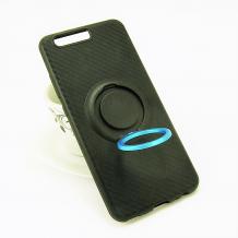 Луксозен силиконов гръб със стойка за Huawei P10 - черен със синьо / carbon