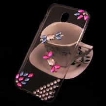 Луксозен силиконов калъф / гръб / TPU 3D с камъни за Samsung Galaxy J7 2017 J730 - прозрачен / с цветни камъни